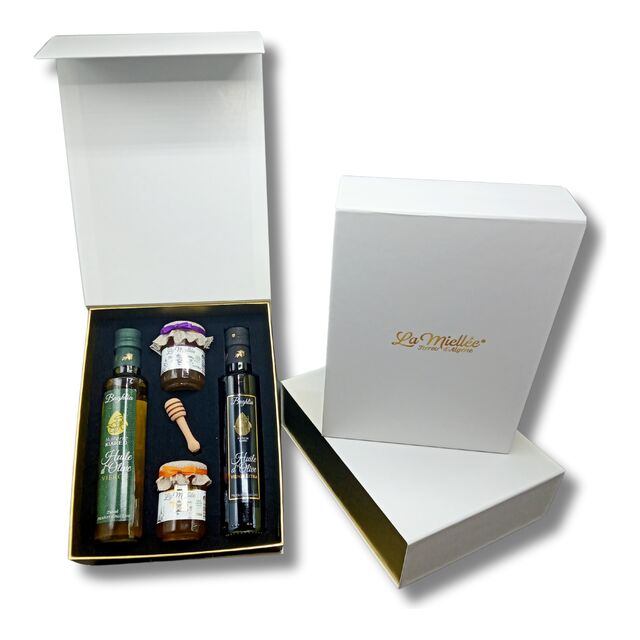 Coffret Perfection La Miellée : 2 × 125 g de miel, 2 huiles d'olive 250 ml