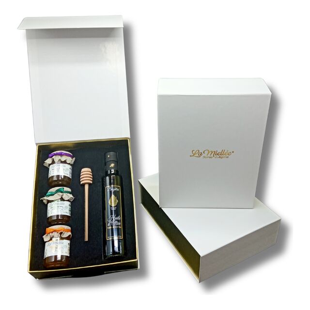 Coffret Perfection La Miellée : 3 × 125 g de miel, huile d'olive 250 ml