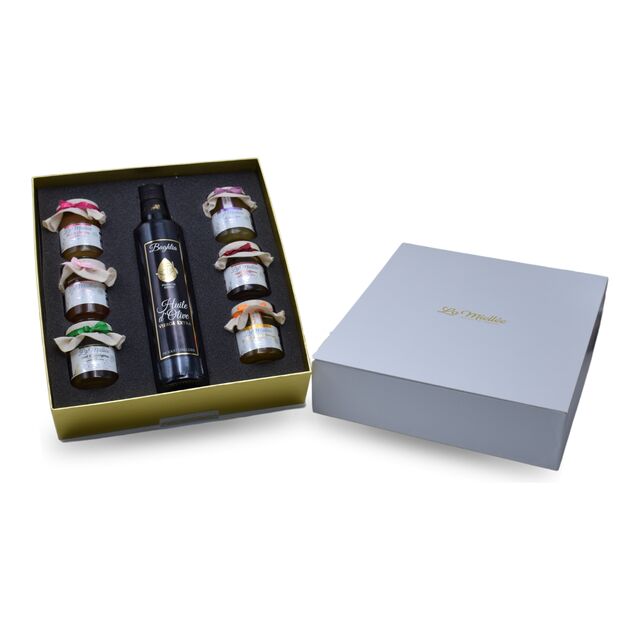 Coffret Perfection La Miellée : 6 × 125 g de miel, huile d'olive 500 ml